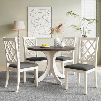 BEYONDHOME 5-Piece Round Dining Table Set, Kitchen Table Set with Upholstered Chairs