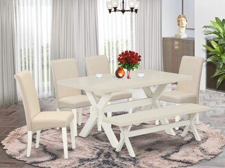 Dining Room Table Set - Rectangular Table and Padded Parson Chairs - Linen White Finish