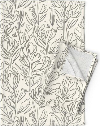 Hand-Drawn Floral Tea Towels | Set Of 2 - Linework By Jenflorentine Large Scale Earth Tones Linen Cotton Spoonflower