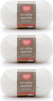 Red Heart Scrubby Sparkle Marshmallow Yarn - 3 Pack of 85g/3oz - Polyester - 4 Medium (Worsted) - 174 Yards - Knitting/Crochet