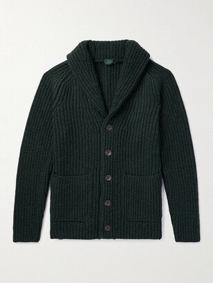 Slim-Fit Shawl-Collar Ribbed Wool Cardigan-AA