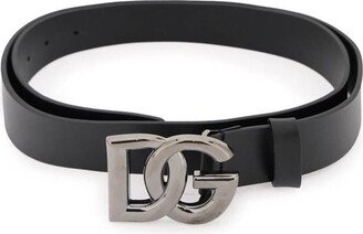 lux leather belt with crossed logo