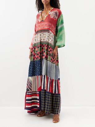 Patchwork Vintage Silk Maxi Dress