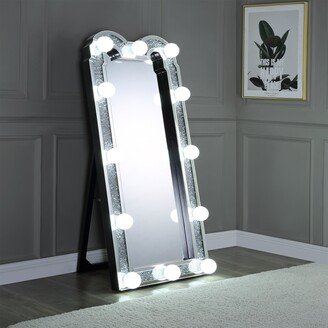 TONWIN White Accent Floor Mirror in Mirrored and Faux Diamonds