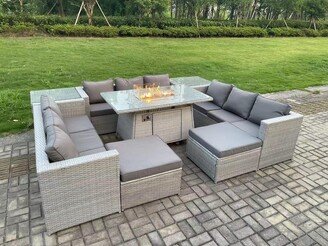 Fimous Outdoor Garden Dining Sets Rattan Furniture Gas Fire Pit Dining Table