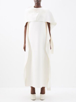 Cape-scarf Wool-blend Crepe Dress