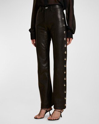 Danielle Studded Straight-Leg Leather Pants