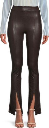 Front Slit Faux Leather Pants