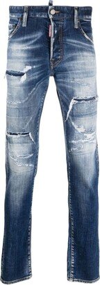 Distressed-Effect Logo-Patch Jeans