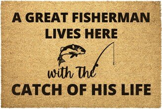 Fisherman Lives Here With The Catch Of His Life Fishing Doormat Outdoor Rug Door Mat Decor Housewarming Summer Winter Christmas House Gift