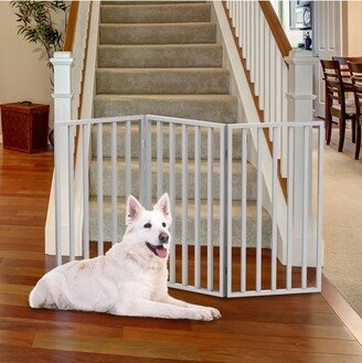 Indoor Pet Gate - 3-Panel Folding Dog Gate for Stairs or Doorways - 54x32-Inch Tall Freestanding Pet Fence for Cats and Dogs by White)