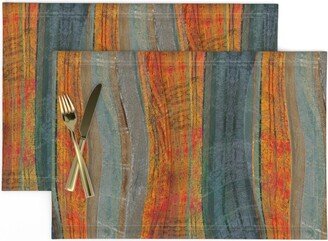 Modern Stripe Placemats | Set Of 2 - Blue Orange Landscape By Wren Leyland Desert Burnt Painterly Cloth Spoonflower