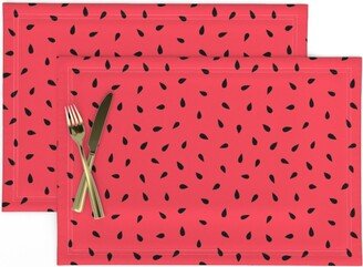Watermelon Placemats | Set Of 2 - Summer Seeds By Heleen Vd Thillart Picnic Bright Pink Red Cloth Spoonflower