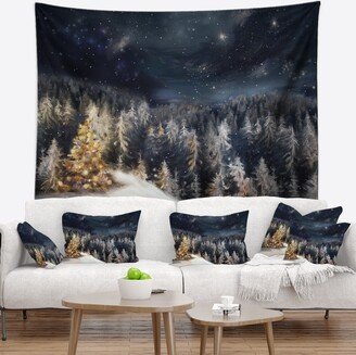 Designart 'Night Forest Christmas Tree' Landscape Wall Tapestry