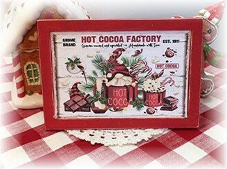 Gnome Brand Hot Cocoa Factory Framed Wood Sign For Christmas Tiered Trays