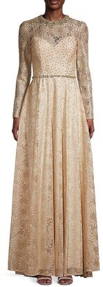 Embellished Golden Lace Gown