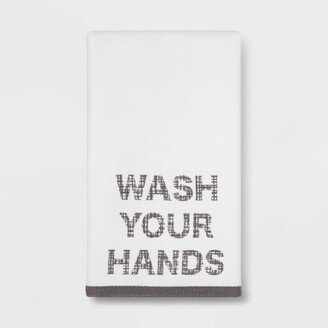 Wash Your Hands Flat Woven Hand Towel White/Gray