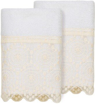 100% Turkish Cotton Arian 2-Piece Cream Lace Embellished Washcloth Set