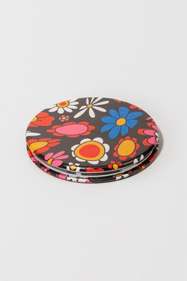 Women's Black Psyche Floral Compact Mirror by Size: One Size