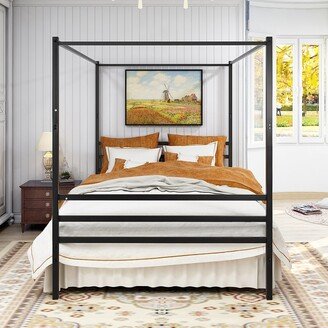 Canopy Metal Bed with Headboard Foundationt Platform Bed Metal Slat