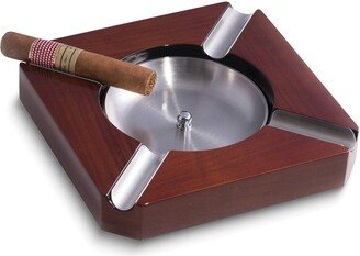 Curata Lacquered Walnut Wood 4-Cigar Ashtray with Removable Stainless Steel Center