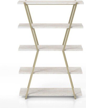 Ketano Metal 4-Shelf Bookcase in Champagne and White