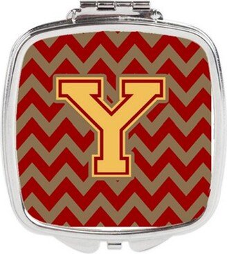 CJ1048-YSCM Letter Y Chevron Garnet & Gold Compact Mirror