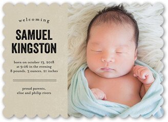 Birth Announcements: Simple Introduction Boy Birth Announcement, Beige, Pearl Shimmer Cardstock, Scallop