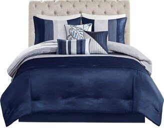 Gracie Mills Amherst 7 Piece Comforter Set, Navy - California King