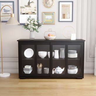 Black Kitchen Storage Cabinet with Glass Door