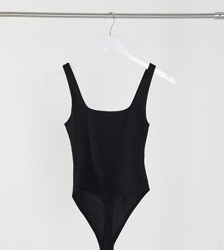 Flounce London Petite basic slinky sleeveless square neck bodysuit in black