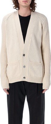 V-Neck Logo Intarsia Knit Cardigan