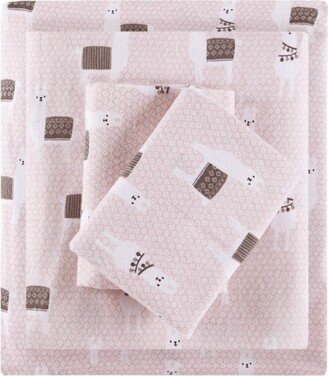Gracie Mills Cozy Soft Cotton Novelty Print Flannel Sheet Set Pink Llamas Full