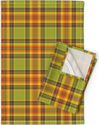 Mod Check Tea Towels | Set Of 2 - 70S Plaid Green By B0Rwear Seventies Nostalgia Retro 1970S 1960S Linen Cotton Spoonflower