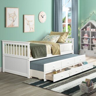 TOSWIN Modern Style Twin Size Captain's Bed Daybed with Trundle Bed and Storage Drawers