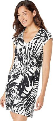 Sunsmart UPF 50+ Cover-Up Dress Print (Black/White Palms) Women's Swimwear