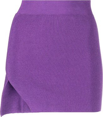 Asymmetric Cotton-Blend Ribbed-Knit Miniskirt