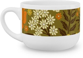 Mugs: 1970S Retro/Vintage Floral - Yellow And Brown Latte Mug, White, 25Oz, Yellow