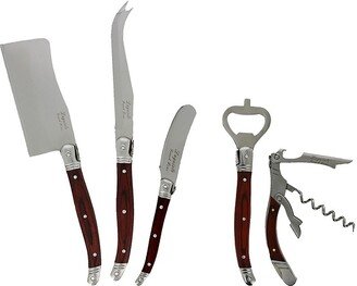 French Home Laguiole Five-Piece Cheese Knife & Wine Opener Set