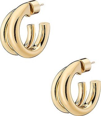 Double Natasha Lilly Huggie Earrings in Metallic Gold