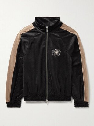 Logo-Embroidered Striped Velour Track Jacket