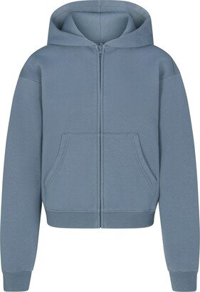 Cotton Fleece Classic Zip Up Hoodie | Steel Blue