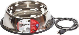 Allied Precision Industries API 5 Quart Stainless Steel Thermostatically Controlled Nestable Heated Pet Bowl with Non-Tip Design and 6 Foot Anti-Chew Cord, Silver