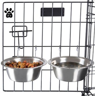 Set of 2 Stainless-Steel Dog Bowls - Cage, Kennel, and Crate Hanging Pet Bowls for Food and Water - 20oz Each and Dishwasher Safe