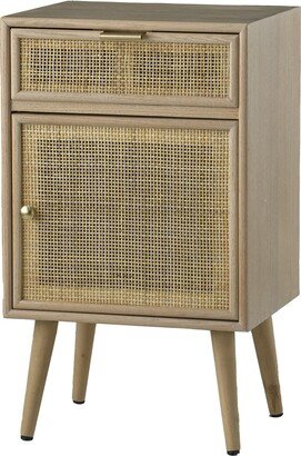 Keli 28 Inch Accent Cabinet, 1 Drawer, Pine, Woven Rattan Design, Natural