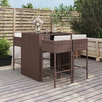 5 Piece Patio Bar Set with Cushions Brown Poly Rattan - 19.7 x 18.9 x 39.4