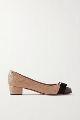 Vara Embellished Patent-trimmed Quilted Leather Pumps - Neutrals