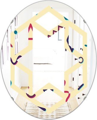 Designart 'Retro Abstract Pattern Design VI' Printed Modern Round or Oval Wall Mirror - Hexagon Star