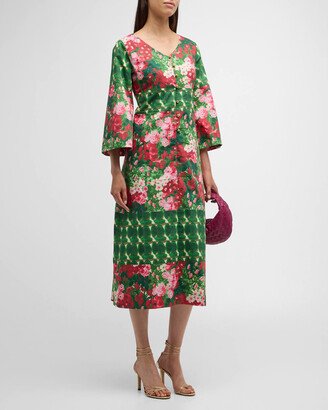 Shimmy A-Line Floral-Print Cotton Midi Dress