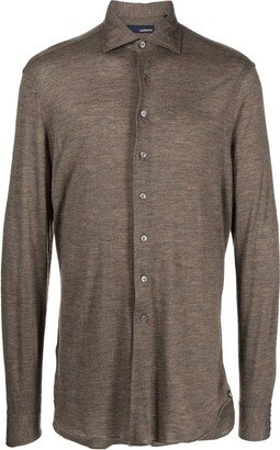 Button-Front Long-Sleeved Polo Shirt